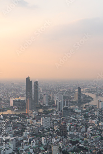 Beautiful aerial view photo panoramic skyline of Bangkok at sunset from King Power Mahanakhon, Bangkok, Thailand (series)