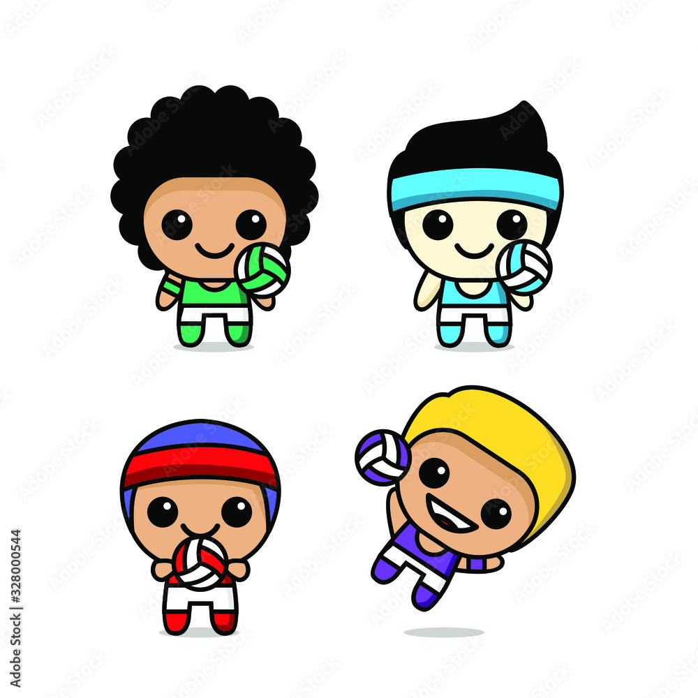 collection of cute kawaii volleyball player character collection of cute kawaii volleyball player character