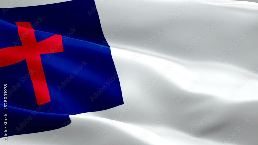 Christian Jesus Christ waving flag background video waving in wind. Realistic red Latin Cross background. Christianity orthodox Flag Looping 1080p Full HD 1920X1080 footage. Anglican,Baptist,Lutheran