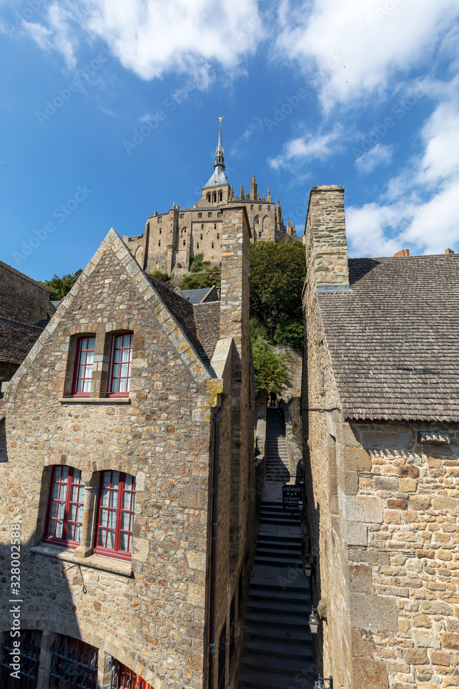  Ancient buildings of the old town on the famous Mont Saint Michel island in France