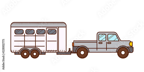 Pickup with horse trailer. Vector illustration isolated on white background.