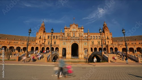 4K Timelapse in Seville City Center with Architecture Details. View of Spanish Square with beautiful examples for Spanish architecture in Sevilla, Spain. 