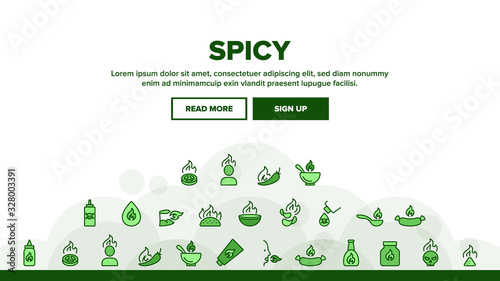Spicy Sauce And Food Landing Web Page Header Banner Template Vector. Spicy Pepper And Chips, Tacos And Sausage, Burning Human And Skull Illustration