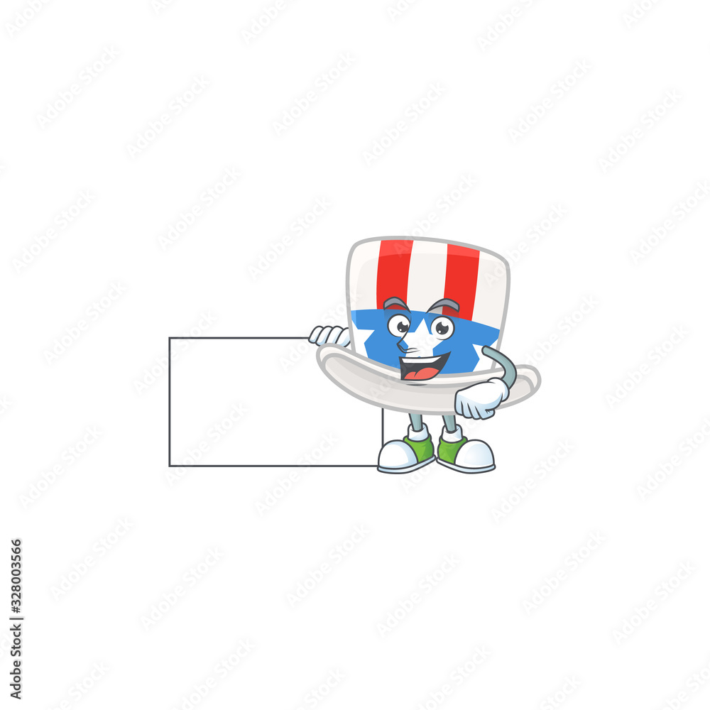 Cute funny uncle sam hat cartoon character having a board Cute funny uncle sam hat cartoon character having a board