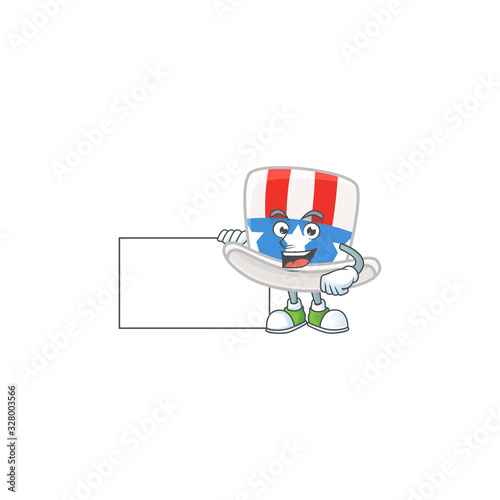 Cute funny uncle sam hat cartoon character having a board © kongvector
