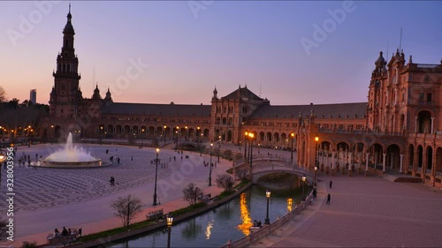 4K Timelapse of Tourists strolling in the Plaza de Espana in Seville City Center with Architecture Details.