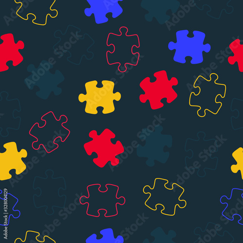 Puzzle color  seamless background. World autism awareness day. Colorful puzzles vector background. 