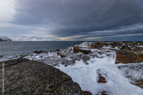 Rocky coast of the Kola Peninsula, Teriberka, Barents sea, Arctic ocean