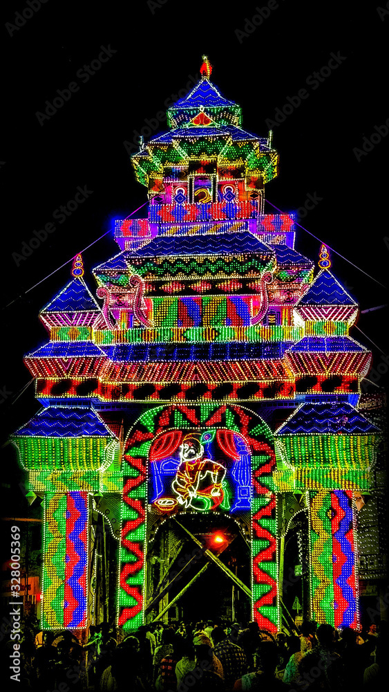Colourful temple celebrations during the night Colourful temple celebrations during the night