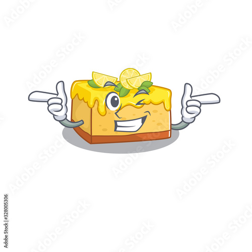 Cute mascot cartoon design of lemon cheesecake with Wink eye