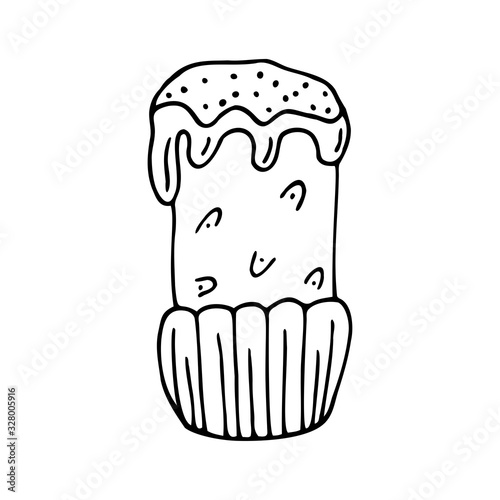 Hand drawn easter cake on a white isolated background. Doodle, simple outline illustration. It can be used for decoration of textile, paper.