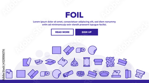 Foil List For Cooking Landing Web Page Header Banner Template Vector. Aluminium Foil Container And Plate, Scroll And Strip, Steel Material Illustration