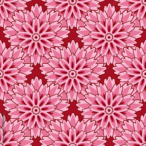 seamless pattern geometric ornament flowers on a red background. Vector image
