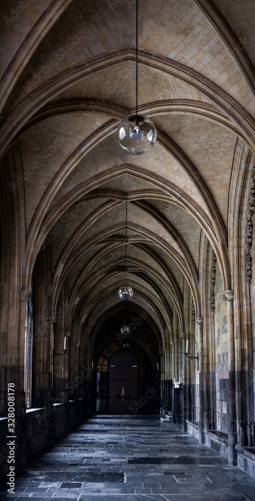 arched corridor in gothic cathedral
