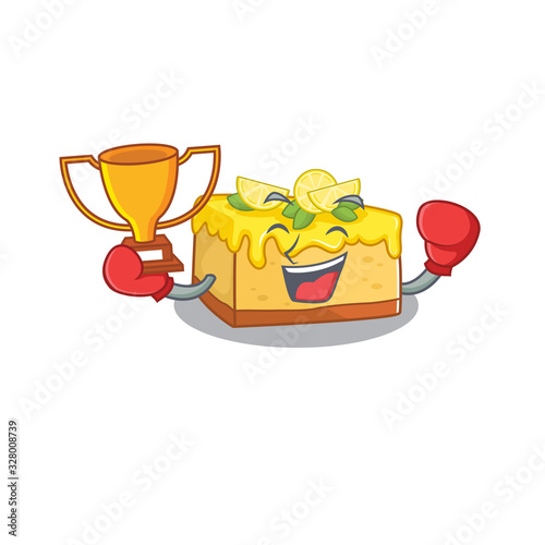 fantastic Boxing winner of lemon cheesecake in mascot cartoon design