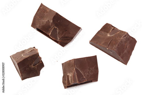 cracked chocolate candies sweets isolated on white background. top view