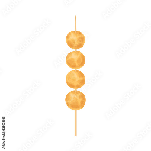 Skewered Hot and Spicy Snack with Deep Fried Meatballs Vector Illustration