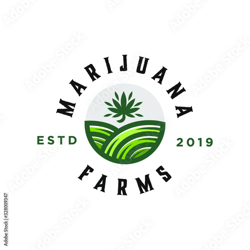 cannabis marijuana tree farm logo badge icon emblem design