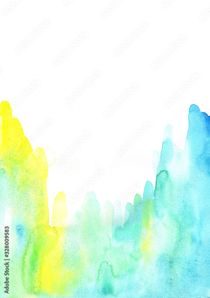 Abstract yellow, blue and green watercolor background for decoration on summer events.