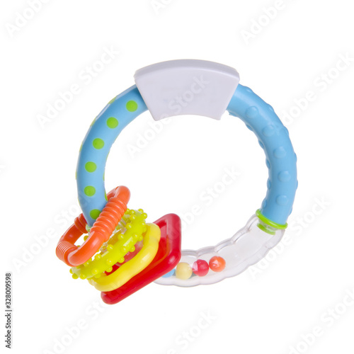 Toy or baby plastic rattle toys on the background new.