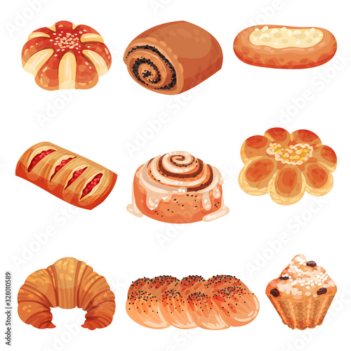 Baked Products Isolated on White Background Vector Set