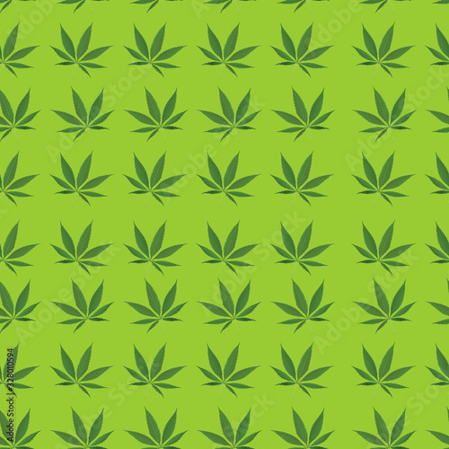 Cannabis leaf illustration seamless on Green isolated