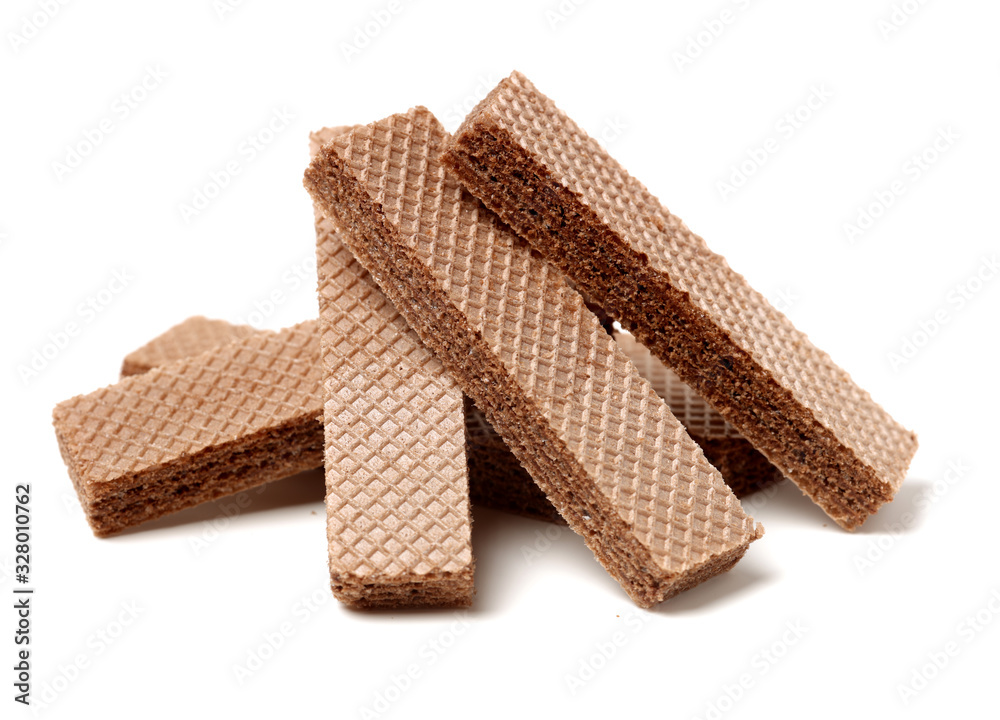 Crunchy chocolate wafers isolated on white background Crunchy chocolate wafers isolated on white background