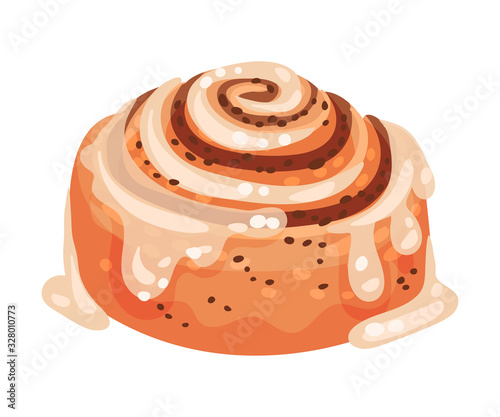 Sweet Rolled Pastry with Cinnamon and Creamy Topping Vector Food Element