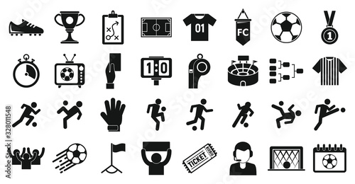 Soccer icons set. Simple set of soccer vector icons for web design on white background