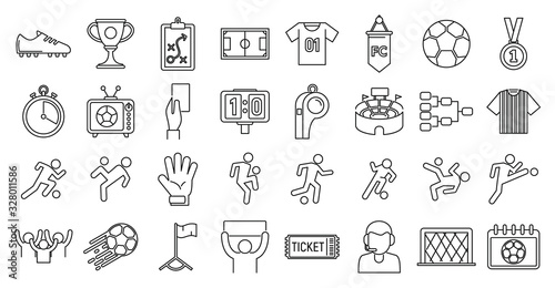 Football icons set. Outline set of football vector icons for web design isolated on white background