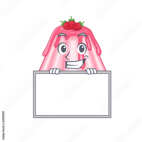 Strawberry jelly cartoon design concept grinning with board