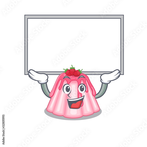 A strawberry jelly mascot picture raised up board
