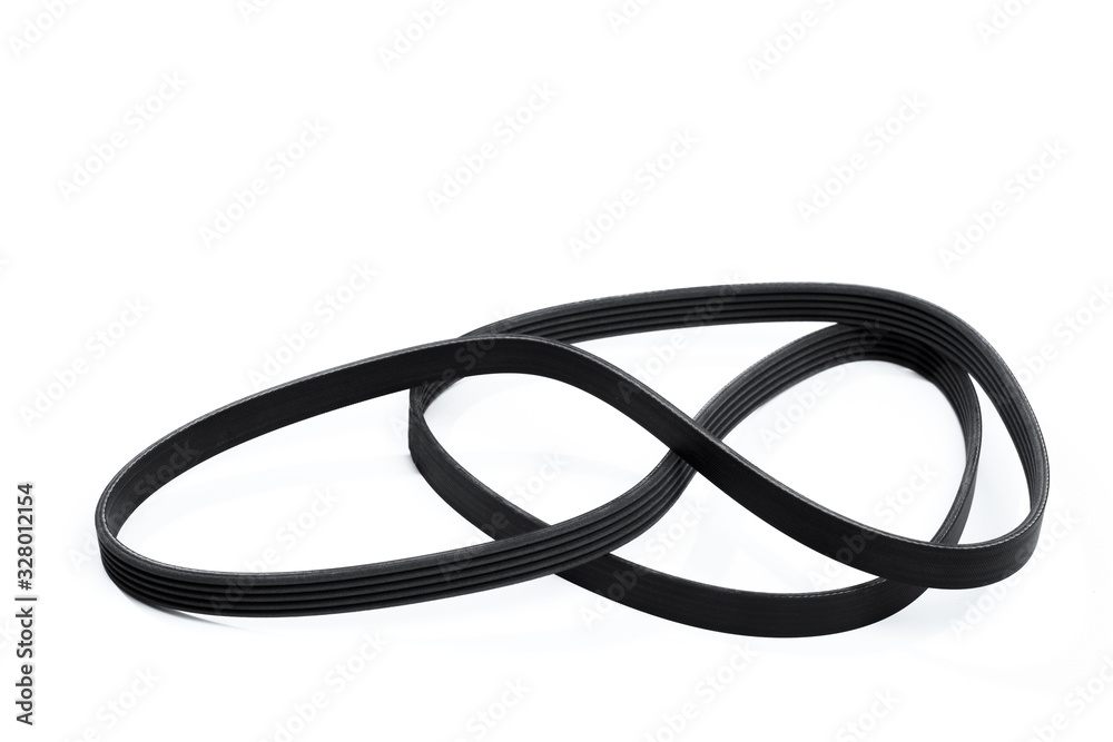 belt car engine isolated white background.Automobile spare part - Image