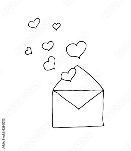 envelope with heart doodle hand drawn cartoon vector icon
