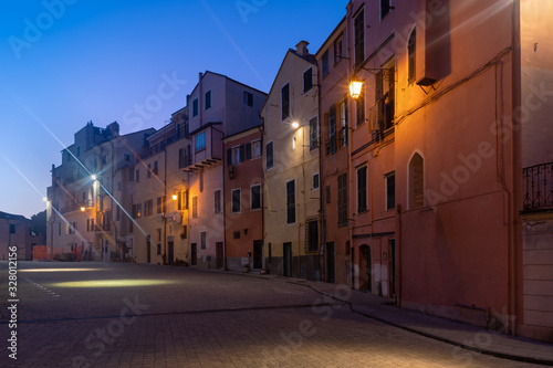 Imperia old town in the night  Liguria  Italy