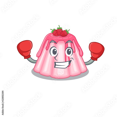 mascot character style of Sporty Boxing strawberry jelly