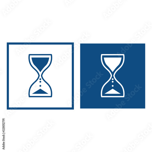Vintage hourglass. The symbol is located in a square frame. Vector blue icons.