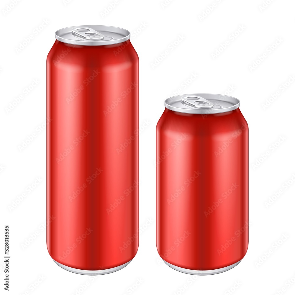 Mockup Red Metal Aluminum Beverage Drink Can 500ml, 0,5L. Beer, Soda,  Lemonade, Juice, Energy. Mock Up Template Ready For Your Design. Isolated  On White Background. Product Packing. Vector EPS10 Stock Vector