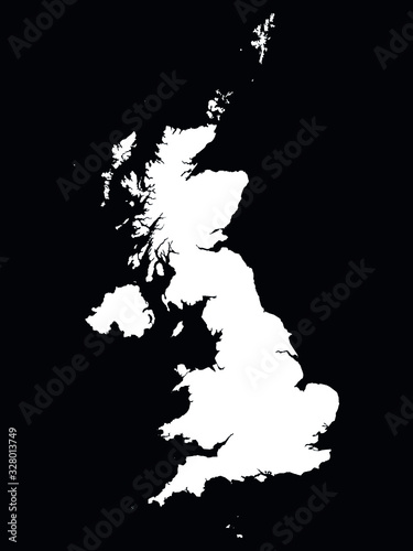 Vector Illustration of the White Map of Great Britain on Black Background