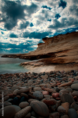 Storm in the beach. Clouds in the white rocks of Agios Georgios Alamanou beach in Limassol, Cyprus