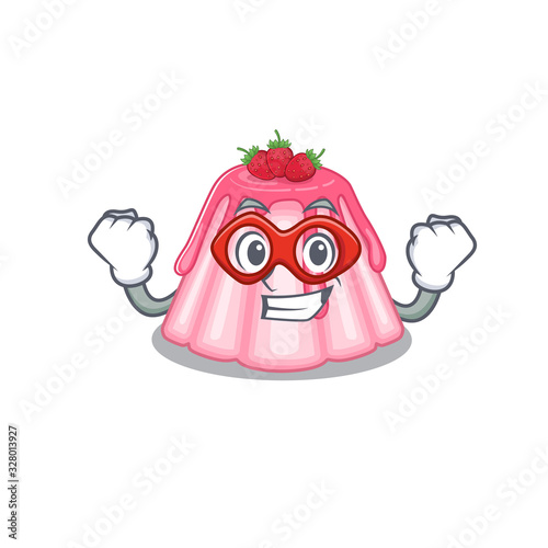 A cartoon concept of strawberry jelly performed as a Super hero