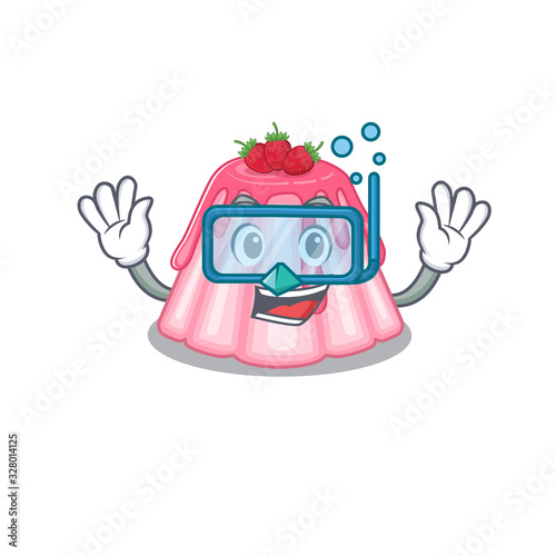 cartoon character of strawberry jelly wearing Diving glasses