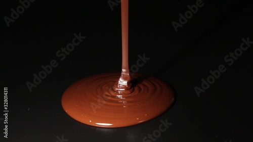 Melted hot chocolate. Chocolate is pouring. Chocolate desserts, sweets and confectionery.