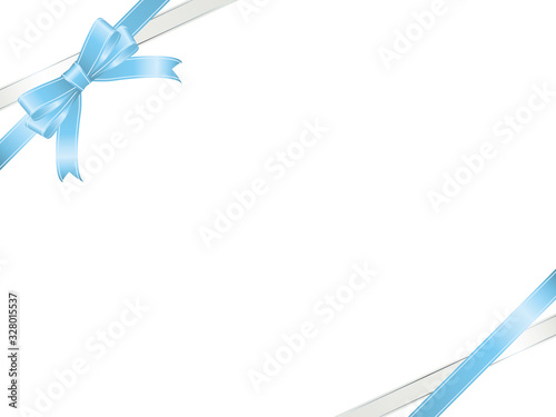 水色と白のリボンのフレーム