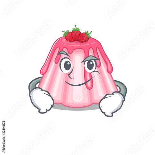 Cool strawberry jelly mascot character with Smirking face