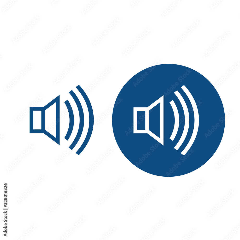 Sound volume. For computers and mobile devices. Option in a circle and without it. Vector blue icons.