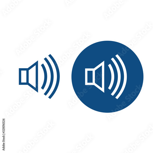 Sound volume. For computers and mobile devices. Option in a circle and without it. Vector blue icons.