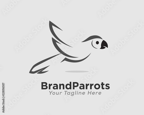 Simple black line art flying parrot logo design inspiration