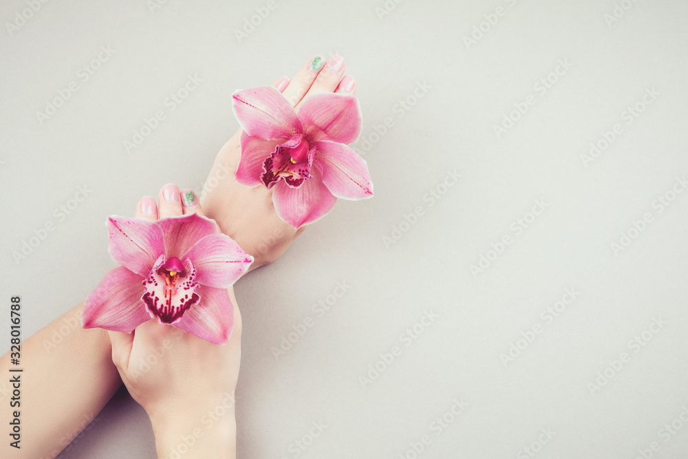 Manicure and flowers. Manicure and flowers.