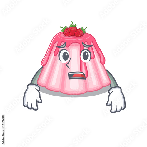 A picture of strawberry jelly having an afraid face